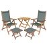 Royal Teak Collection P79MS 5-Piece Teak Patio Dining Set with 20-Inch Square Folding Picnic Table, Florida Reclining Chairs & Footrests, Moss Sling