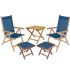 Royal Teak Collection P79NV 5-Piece Teak Patio Dining Set with 20-Inch Square Folding Picnic Table, Florida Reclining Chairs & Footrests, Navy Sling