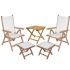 Royal Teak Collection P79WH 5-Piece Teak Patio Dining Set with 20-Inch Square Folding Picnic Table, Florida Reclining Chairs & Footrests, White Sling