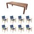 Royal Teak Collection P87NV 9-Piece Teak Patio Dining Set with 96-Inch Rectangular Table & Captiva Stacking Chairs, Navy Sling