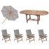 Royal Teak Collection P8GR 6-Piece Teak Patio Dining Set with 60/78-Inch Oval Expansion Table, Granite Umbrella & Estate Reclining Chairs, Granite Fullback Cushions