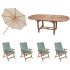 Royal Teak Collection P8SPA 6-Piece Teak Patio Dining Set with 60/78-Inch Oval Expansion Table, White Umbrella & Estate Reclining Chairs, Spa Fullback Cushions