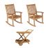 Royal Teak Collection P95WO 3-Piece Teak Patio Conversation Set with 36-Inch Tray Cart & Highback Rocking Chairs