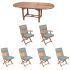 Royal Teak Collection P9SPA 7-Piece Teak Patio Dining Set with 60/78-Inch Oval Expansion Table & Sailor Folding Chairs, Spa Multi Cushions