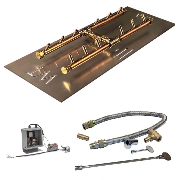 Crossfire by Warming Trends CFBH-3VIK 3 Volt Electronic Spark Ignition H-Style Brass 18x7-Inch (120K BTU) Gas Fire Pit Burner Kit
