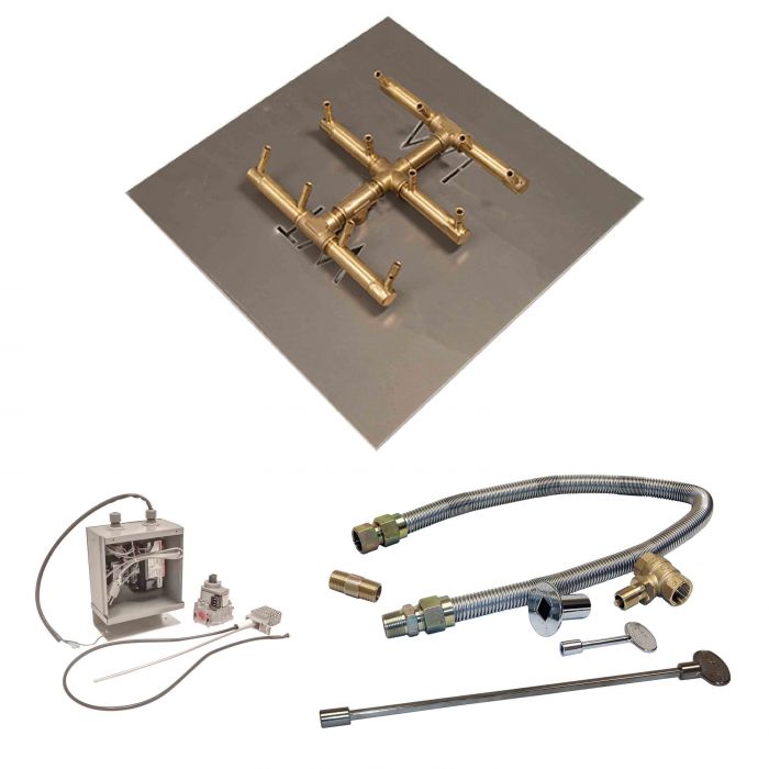 Crossfire by Warming Trends CFBST-24VIK 24 Volt Electronic Spark Ignition Square Tree-Style Brass Gas Fire Pit Burner Kit