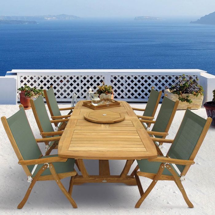 Royal Teak Collection P18 7-Piece Teak Patio Dining Set with 72/96x39-Inch Rectangular Expansion Table & Florida Sling Reclining Chairs
