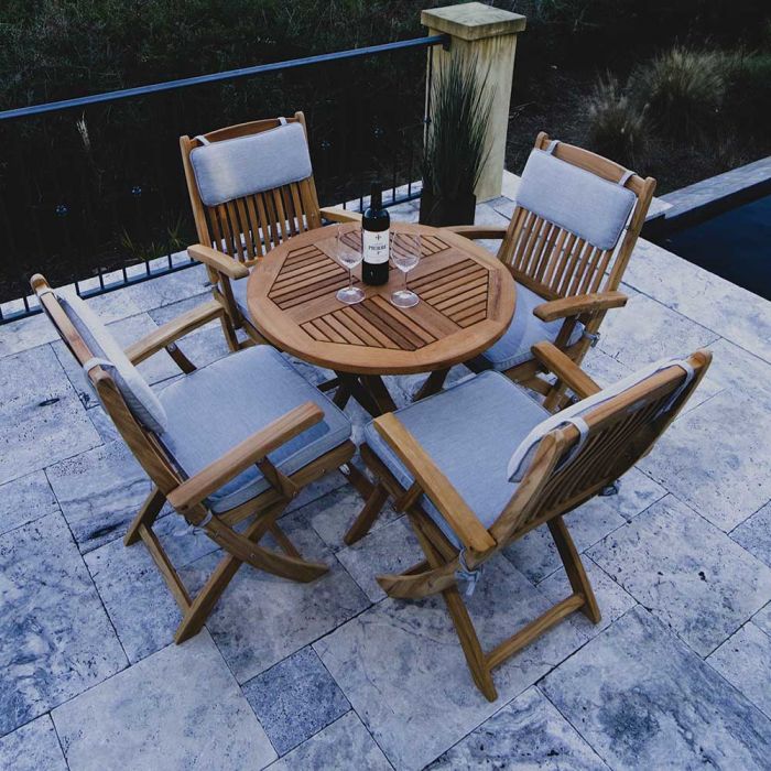 Royal Teak Collection P45 5-Piece Teak Patio Dining Set with 30-Inch Sailor Round Folding Table & Sailor Folding Arm Chairs