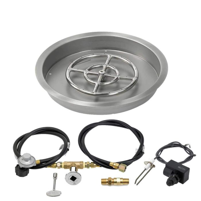 American Fireglass Spark Ignition Fire Pit Kit, Round Bowl Pan, 19 Inch, Propane Gas (LP)