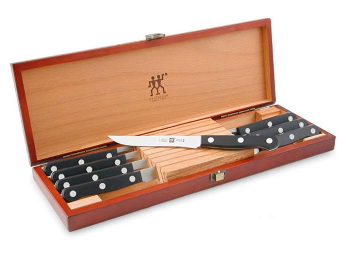 Zwilling J.A. Henckels Stainless Steel 8-pc Serrated Steak Knife Set with Wood Case
