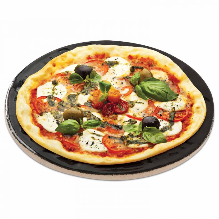 Porcelain Glazed Pizza Baking Stone, 16-Inch Diameter Lifestyle
