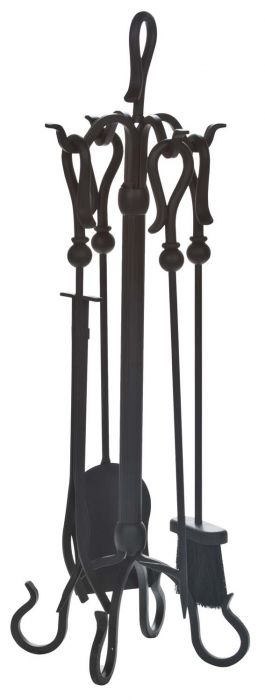 Dagan DG-5813 Five Piece Wrought Iron Fireplace Tool Set, Black