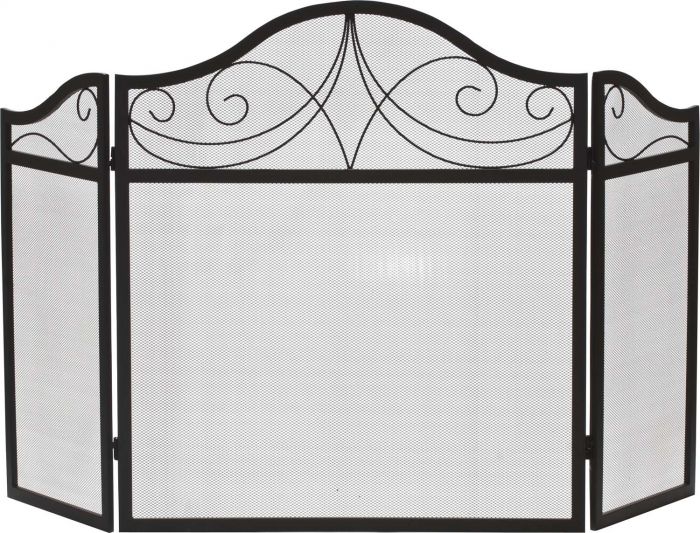 Dagan DG-S122 Three Fold Black Wrought Iron Arched Fireplace Screen, 52x30-Inches