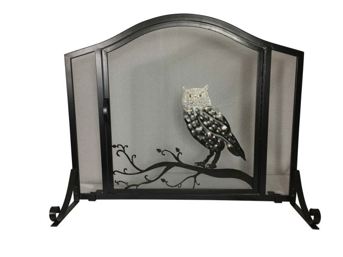 Dagan DG-S151 Wrought Iron Arched Fireplace Screen with Door with Owl Design, 37x31-Inches