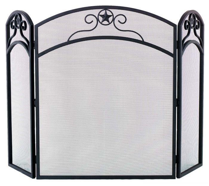 Dagan DG-S165 Three Fold Wrought Iron Arched Fireplace Screen with Star Design, 32-Inches