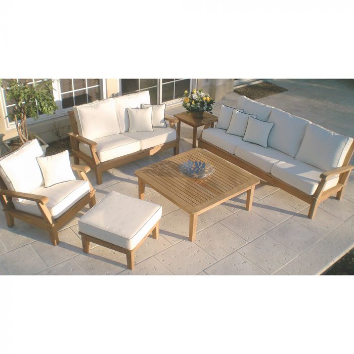 Royal Teak Collection P103 Miami Deep Seating 6-Piece Teak Patio Conversation Set with Seating, Square Coffee Table, Square Side Table & Sunbrella Cushions