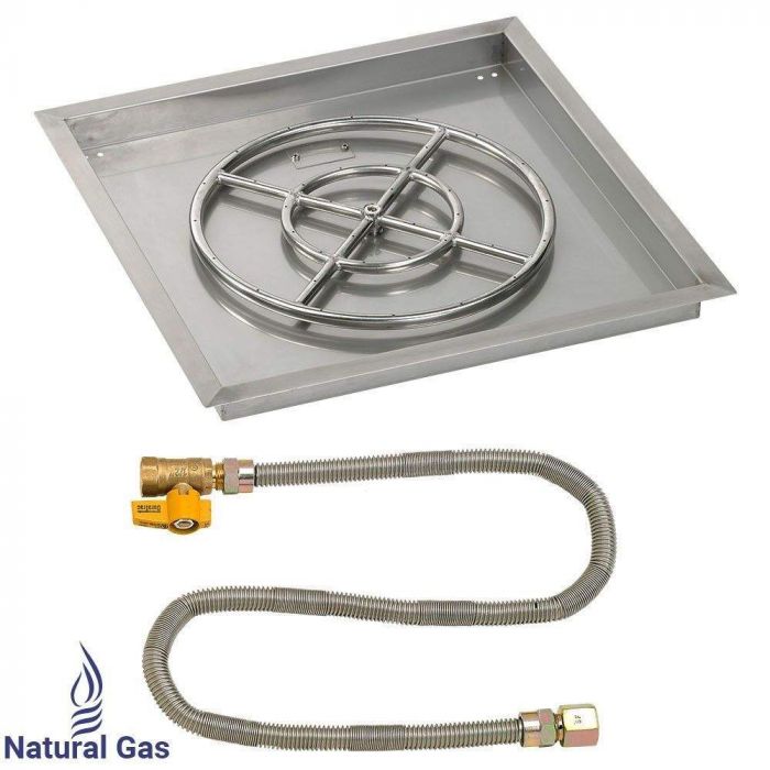 American Fireglass Match Light Fire Pit Kit, Square Bowl Pan, 24 Inch Pan/18 Inch Burner, Natural Gas (NG)