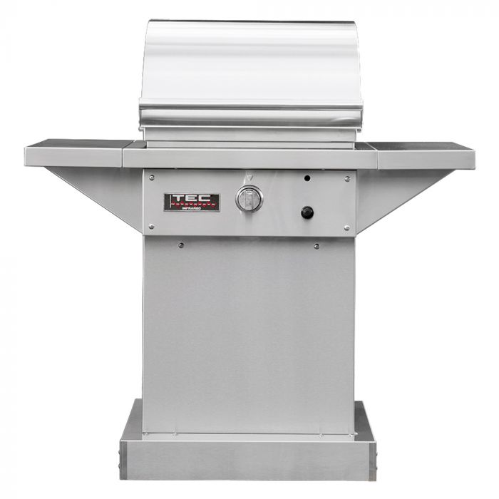 TEC Sterling Patio 1 FR Infrared Gas Grill On Stainless Steel Pedestal with Two Side Shelves