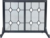 Dagan DG-S149 Wrought Iron Fireplace Screen with Doors with Glass Diamond Design, 44x33.25-Inches