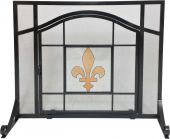 Dagan DG-S167 Wrought Iron Fireplace Screen with Door with Fleur De Lis Design, 37.75x30.75-Inches