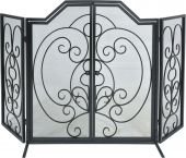 Dagan DG-S169 Three Fold Center Arched Scroll Design Black Wrought Iron Screen with Doors, 55x32-Inches