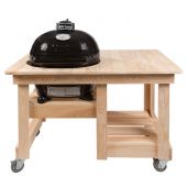 Oval JR 200 Ceramic Smoker Grill On Cypress Counter Top Table