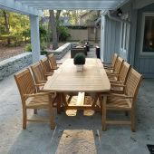 Royal Teak Collection P28 9-Piece Teak Patio Dining Set with 84/102/120x43.5-Inch Double Leaf Rectangular Expansion Table & Compass Arm Chairs