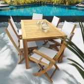 Royal Teak Collection P35 7-Piece Teak Patio Dining Set with 63x35-Inch Rectangular Table & Sailmate Sling Folding Chairs