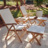 Royal Teak Collection P79 5-Piece Teak Patio Conversation Set with 20x20-Inch Square Folding Picnic Table, Florida Sling Reclining Chairs & Footrests