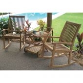Royal Teak Collection P95 3-Piece Teak Patio Conversation Set with 36x21.5-Inch Tray Cart & Highback Rocking Chairs