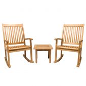 Royal Teak Collection P96 3-Piece Teak Patio Conversation Set with 20x20-Inch Square Miami Side Table & Highback Rocking Chairs