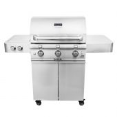 Saber R50SC0017 3-Burner Freestanding Infrared Grill with Side Burner on Stainless Steel Cart, 32-Inches, Propane