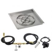 American Fireglass Spark Ignition Fire Pit Kit, Square Bowl Pan, 36 Inch Pan/30 Inch Burner, Natural Gas (NG)