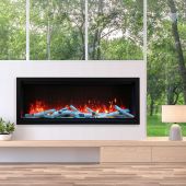 Amantii SYM-XT Symmetry Series Extra Tall Built-In Electric Fireplace with Black Steel Surround and Decorative Media