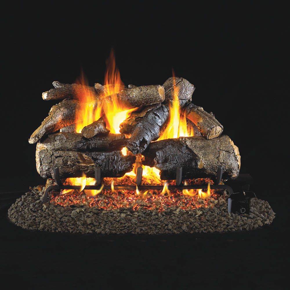 Vented Natural-Gas Log Set 18-Inch Charred River Oak Logs Decorative Fireplace 